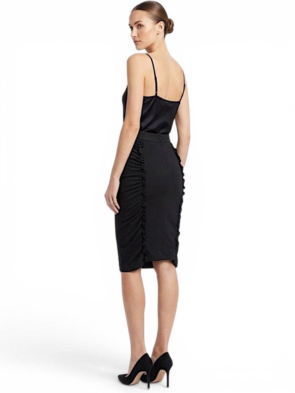 Moschino Cheap and Chic Vintage Black Stretch Knit Ruffle Back Pencil Skirt 8